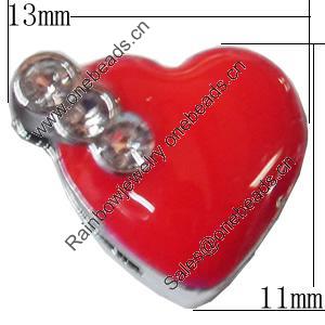 Slider, Zinc Alloy Bracelet Findinds, Heart, 13x11mm, Interior Diameter:8mm, Sold by Bag