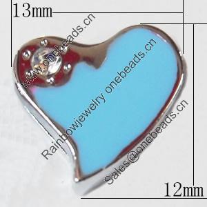 Slider, Zinc Alloy Bracelet Findinds, Heart, 13x12mm, Interior Diameter:8mm, Sold by Bag