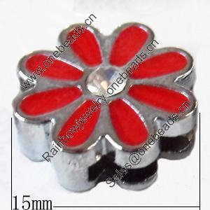 Slider, Zinc Alloy Bracelet Findinds, Flower, 15mm, Interior Diameter:10mm, Sold by Bag