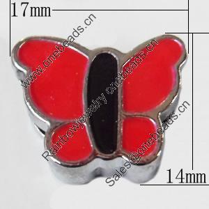 Slider, Zinc Alloy Bracelet Findinds, Butterfly, 17x14mm, Interior Diameter:10mm, Sold by Bag