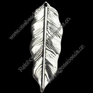 Pendant, Zinc Alloy Jewelry Findings, Leaf, 12x36mm, Sold by Bag