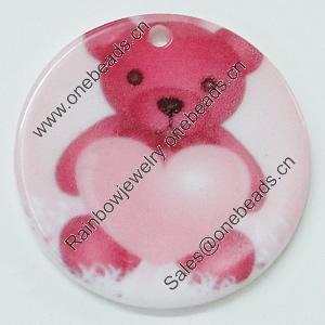 Resin Pendants, Flat Round 30mm Hole:2mm, Sold by Bag