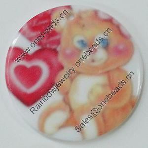 Resin Pendants, Flat Round 30mm Hole:2mm, Sold by Bag