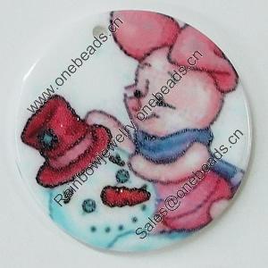 Resin Pendants, Flat Round 30mm Hole:2mm, Sold by Bag