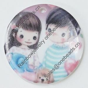 Resin Pendants, Flat Round 30mm Hole:2mm, Sold by Bag