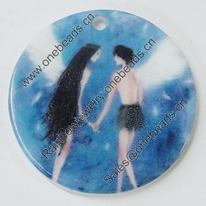 Resin Pendants, Flat Round 30mm Hole:2mm, Sold by Bag