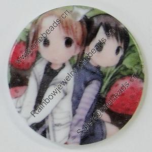 Resin Pendants, Flat Round 30mm Hole:2mm, Sold by Bag