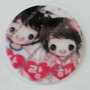 Resin Pendants, Flat Round 30mm Hole:2mm, Sold by Bag