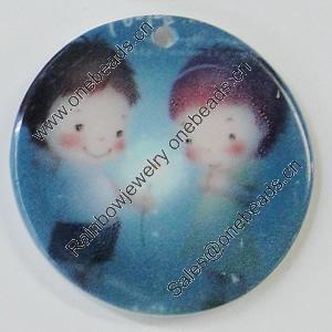 Resin Pendants, Flat Round 30mm Hole:2mm, Sold by Bag