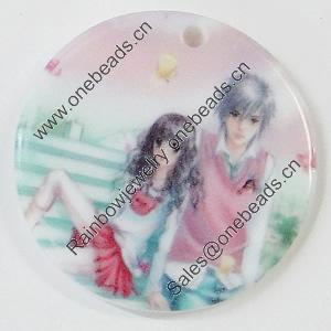 Resin Pendants, Flat Round 30mm Hole:2mm, Sold by Bag