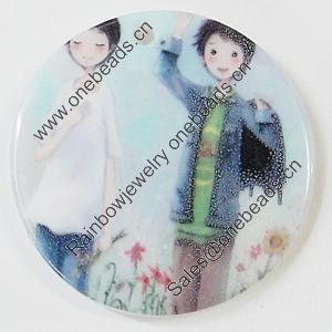 Resin Pendants, Flat Round 30mm Hole:2mm, Sold by Bag