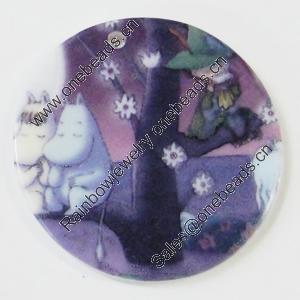 Resin Pendants, Flat Round 30mm Hole:2mm, Sold by Bag