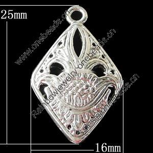 Copper Pendants Jewelry Findings Lead-free, Diamond 16x25mm, Sold by Bag