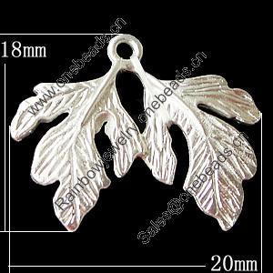 Copper Pendants Jewelry Findings Lead-free, Leaf 20x18mm, Sold by Bag
