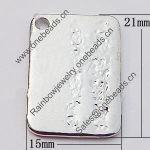 Pendant, Zinc Alloy Jewelry Findings, Rectangle 15x21mm, Sold by Bag