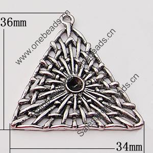 Pendant, Zinc Alloy Jewelry Findings, Triangle 34x36mm Hole:2.5mm, Sold by Bag