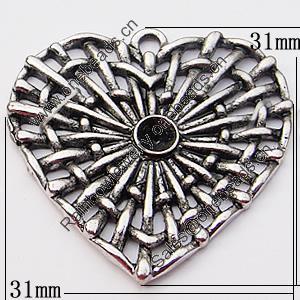 Pendant, Zinc Alloy Jewelry Findings, Heart 31x31mm Hole:2.5mm, Sold by Bag