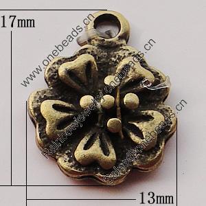 Pendant, Zinc Alloy Jewelry Findings, Flower 13x17mm, Sold by Bag