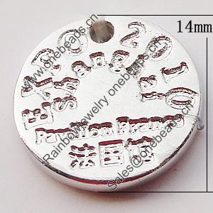 Pendant, Zinc Alloy Jewelry Findings, Flat Round 14mm, Sold by Bag