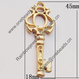 Pendant, Zinc Alloy Jewelry Findings, Key 18x45mm, Sold by Bag