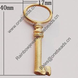 Pendant, Zinc Alloy Jewelry Findings, Key 17x40mm, Sold by Bag