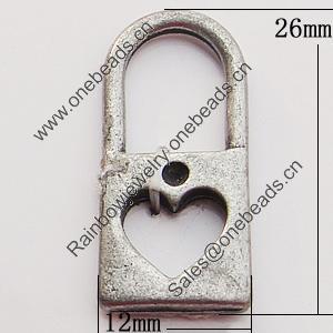 Pendant, Zinc Alloy Jewelry Findings, Lock 12x26mm, Sold by Bag