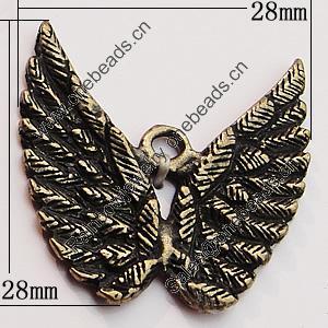 Pendant, Zinc Alloy Jewelry Findings, Wing 28x28mm, Sold by Bag