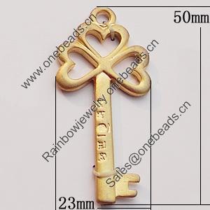 Pendant, Zinc Alloy Jewelry Findings, Key 23x50mm Hole:3mm, Sold by Bag