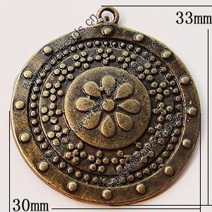 Pendant, Zinc Alloy Jewelry Findings, Flat Round 30x33mm, Sold by Bag