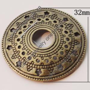 Connectors, Zinc Alloy Jewelry Findings, Flat Round 32mm Hole:7.5mm, Sold by Bag