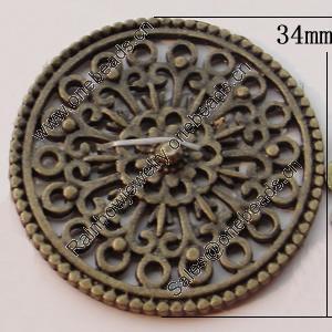 Connectors, Zinc Alloy Jewelry Findings, Flat Round 34mm, Sold by Bag