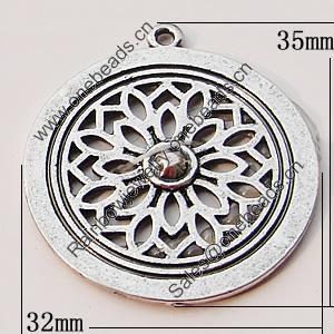 Pendant, Zinc Alloy Jewelry Findings, Flat Round 32x35mm, Sold by Bag
