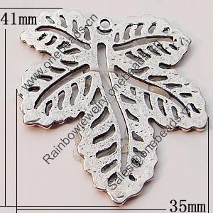 Pendant, Zinc Alloy Jewelry Findings, Leaf 35x41mm, Sold by Bag