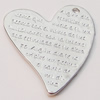 Pendant, Zinc Alloy Jewelry Findings, Heart 37x45mm, Sold by Bag