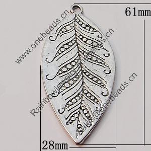 Pendant, Zinc Alloy Jewelry Findings, Leaf 28x61mm, Sold by Bag