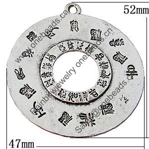 Pendant, Zinc Alloy Jewelry Findings, Flat Round 47x52mm, Sold by Bag