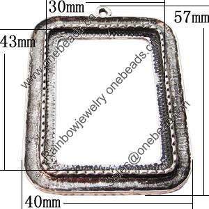Zinc Alloy Pendant Settings, Outside diameter:40x57mm, Interior diameter:30x43mm Hole:2mm, Sold by Bag 