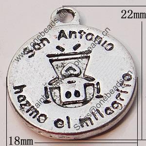 Pendant, Zinc Alloy Jewelry Findings, Flat Round 18x22mm, Sold by Bag