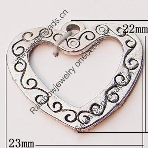 Pendant, Zinc Alloy Jewelry Findings, Heart 23x22mm, Sold by Bag