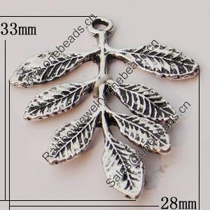 Pendant, Zinc Alloy Jewelry Findings, Leaf 28x33mm, Sold by Bag