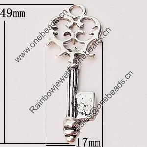 Pendant, Zinc Alloy Jewelry Findings, Key 17x49mm, Sold by Bag