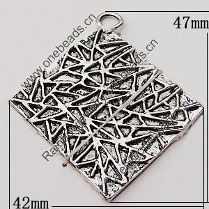 Pendant, Zinc Alloy Jewelry Findings, Diamond 42x47mm, Sold by Bag