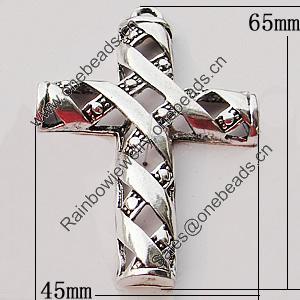 Pendant, Zinc Alloy Jewelry Findings, Cross 45x65mm, Sold by Bag