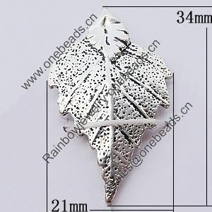 Pendant, Zinc Alloy Jewelry Findings, Leaf 21x34mm, Sold by Bag