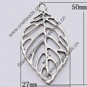 Pendant, Zinc Alloy Jewelry Findings, Leaf 27x50mm, Sold by Bag