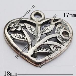 Pendant, Zinc Alloy Jewelry Findings, Heart 18x17mm, Sold by Bag