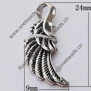 Pendant, Zinc Alloy Jewelry Findings, Wing 9x24mm, Sold by Bag