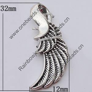 Pendant, Zinc Alloy Jewelry Findings, Wing 12x32mm, Sold by Bag