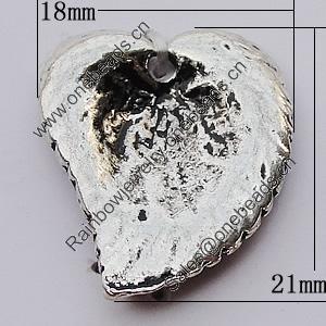 Pendant, Zinc Alloy Jewelry Findings, Heart 18x21mm, Sold by Bag