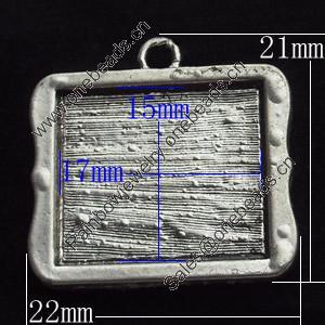Pendant, Zinc Alloy Jewelry Findings, O:22x21mm I:17x15mm, Sold by Bag